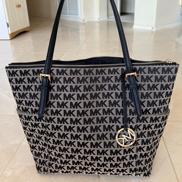 Michael Kors Handbags - Michael Kors Signature Monogram Black and Tan Tote